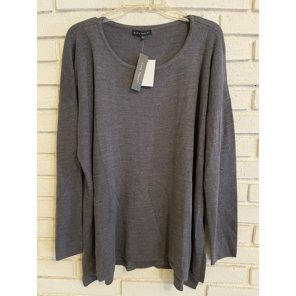 Napa Valley Womens Size 2X Soft Knit Long‎ Sleeve Sweater Gray  NWT New